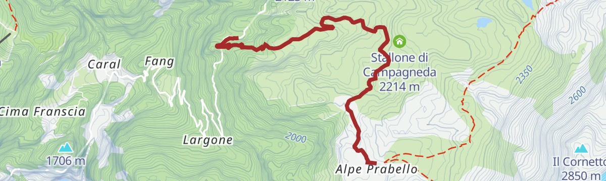Route map: Cristina Refuge and Alpe Prabello